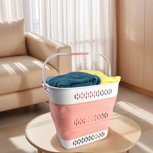 SAMMART 40L (10.5 Gallon) Collapsible Plastic Laundry Basket with Handles - Foldable Pop Up Storage Container/Organizer - Portable Laundry Hamper - Space Saving (1, Grey/Quartz Pink) - color: Grey/Quartz Pink