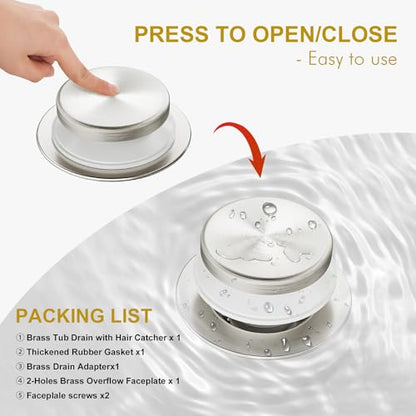 Brushed Nickel Bathtub Drain Kit with Overflow and Hair Catcher - color: Brushed Nickel