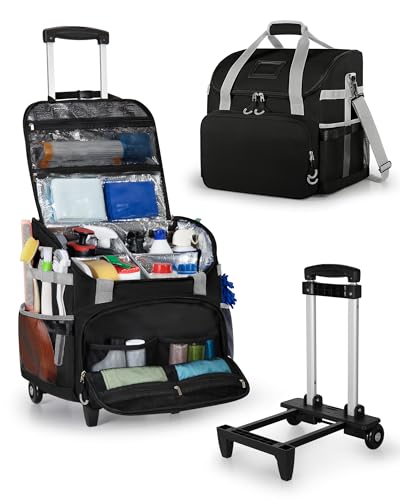 Marscamd Large Rolling Cleaning Caddy Bag with Detachable Trolley, Black - color: Black