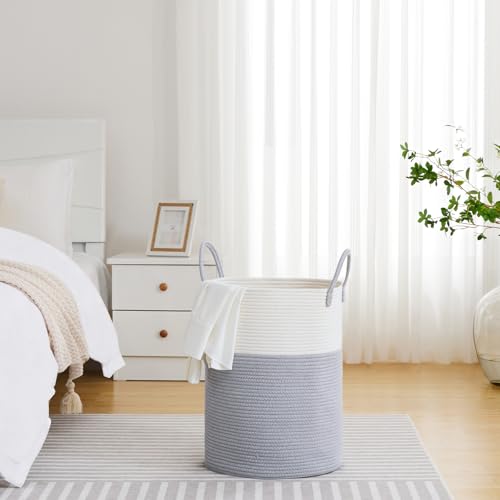 VIPOSCO 58L Tall Woven Laundry Basket Hamper, Grey White - color: Grey, size: 58L