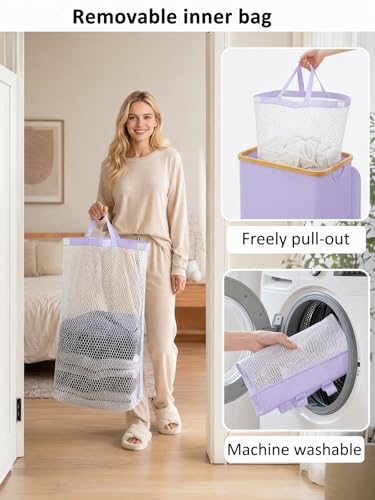 IEGrow Laundry Hamper with Lid,110L Laundry Basket with Mesh Bags,Purple - color: Purple, size: 110L
