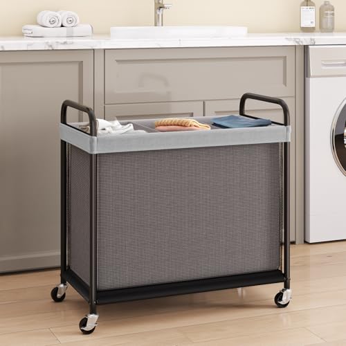 ELYKEN Laundry Hamper 3 Section, 120L Rolling Laundry Sorter with Wheels - color: Gray, size: 3-Section