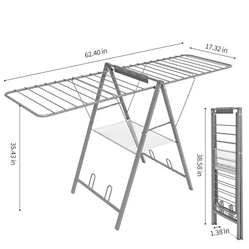 APEXCHASER Ultra Thin Drying Rack for Clothing, Foldable Clothes Drying Rack with Enhanced Capacity, Convenient and Space-Saving Laundry Rack with Adjustable Wings - color: Grey-1