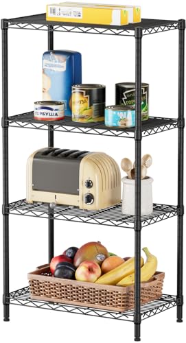 SINGAYE 4 Metal Shelves Wire Shelving Storage Shelf Adjustable Unit Pantry - color: Black, size: 4 Tier 14"Dx24"Wx48"H