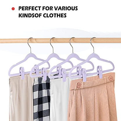 Tinfol Velvet Hanger Clips, 50Pcs Light Purple Strong Finger Flocked Clips, Large Opening Clip, Pants Velvet Clip for Thin Clothes Hangers - color: Light Purple, size: 50PC