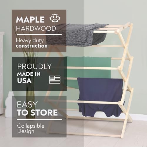 Pennsylvania Woodworks Premium American Maple Clothes Drying Rack - Handcrafted in Pennsylvania - Solid Wood Construction, Collapsible, Eco-Friendly Laundry Solution (X-Large) - color: X-large | Flat Top