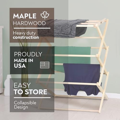 Pennsylvania Woodworks Premium American Maple Clothes Drying Rack - Handcrafted in Pennsylvania - Solid Wood Construction, Collapsible, Eco-Friendly Laundry Solution (X-Large) - color: X-large | Flat Top