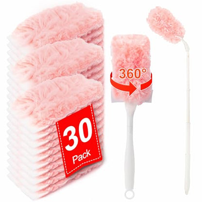 KeFanta Duster Refills Kit with 3ft Extended Handle,Short Handle,30 Refills - color: Pink