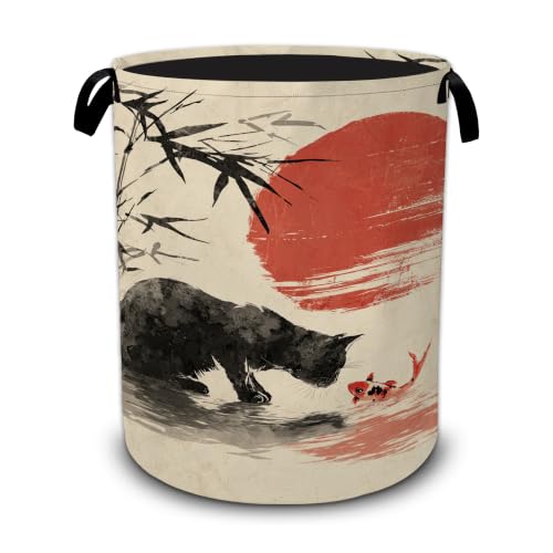 Japanese Funny Cat Laundry Basket,Foldable Oxford Laundry Hamper with Handles,Collapsible Clothes Storage Basket for Bedroom,Bathroom,or Laundry Room,20.8 x 16 Inches - color: Japanese Funny Cat