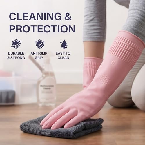 Rubber Dishwashing Gloves, Reusable Cleaning Gloves with Long Cuffs - color: Colors, size: Large