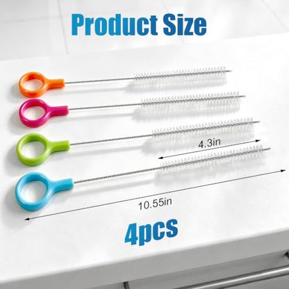 AONEZ Straw Cleaner Brush Set with Color Hanging Loop, 4 Pack