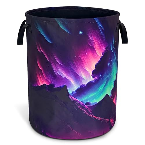 Aurora Mountain Laundry Basket Foldable Oxford Cloth Hamper 18.9 x 16.5 In - color: Beautiful Aurora Mountain