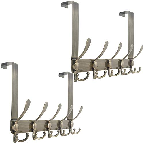 WEBI Over The Door Hook Door Hanger Hook Rack with 5 Tri Hooks for Hanging Coats, Door Towel Rack Towel Hanger Door Coat Hanger Over Door Coat Rack,Bronze,2 Packs - color: Bronze, size: 2 Pack