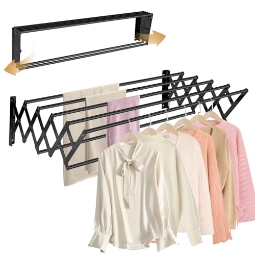 XL-31.5" Wall Clothes Drying Rack, Retractable Mounted Rack Black - color: Black