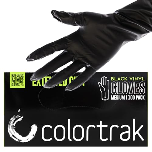 Colortrak Black Vinyl Gloves, Extended Cuff, 100 Count, Medium - size: Medium