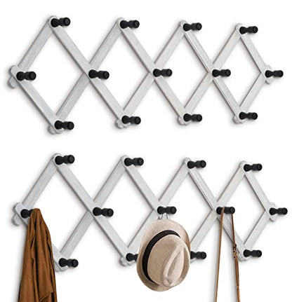 WGFKVAS 2 Pack Expandable Coat Rack, Accordion Wall Hanger - style: 2 Pack (13 hooks white)