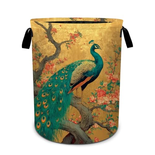 Peacock Laundry Basket Foldable Laundry Hamper With Handles Clothes Storage Bucket Organizer Laundry Bag For Bedroom Bathroom Laundry Storage 19.6 x 15.7 - color: Peacock