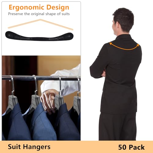 DEDU Suit Hangers for Men 50 Pack, Extra Wide Suit Hanger Non Slip Width 17.7", Thick Plastic Coat Hangers Black with Metal Hook - color: Black-50