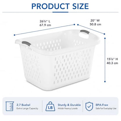 Laundry Basket 2.7 Bushel Extra Large Plastic with Handles White - color: Pearl white 1pc