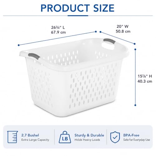 Extra Large Laundry Basket 2.7 Bushel with Handles 2 Pack - color: Pearl white 2pcs