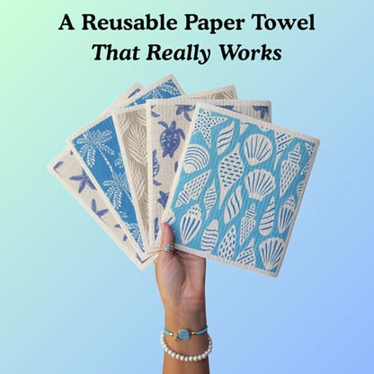 Palm & Peace Swedish Dishcloths for Kitchen - 5 Pack - Reusable Paper Towels - Super Absorbent, Non-Scratch, Washable, Sustainable, 100% Compostable Cleaning Cloths (Sea Breeze) - color: Sea Breeze