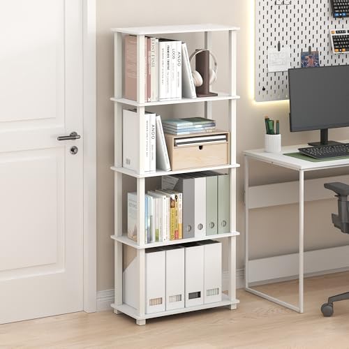Furinno Turn-S-Tube Book Shelf, 5-Tier Toolless Storage Shelves with Square Tubes, Shelving Unit for Organization and Storage for Living Room, Home Office, White - color: White/White, size: 5-Tier Square Tube