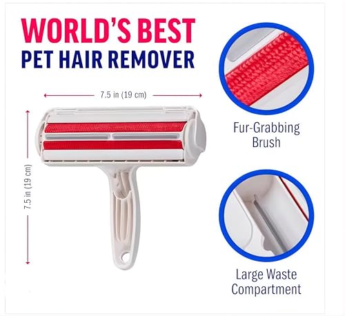 Reusable Pet Hair Remover Roller – Dog & Cat Fur Lint Cleaner for Sofa, Carpet, Bed & Car Seats – No Adhesive Required (White/Red) - color: White/Red