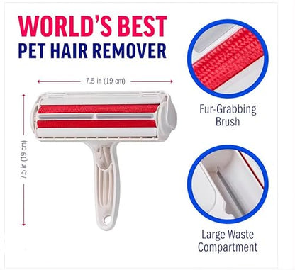 Reusable Pet Hair Remover Roller – Dog & Cat Fur Lint Cleaner for Sofa, Carpet, Bed & Car Seats – No Adhesive Required (White/Red) - color: White/Red