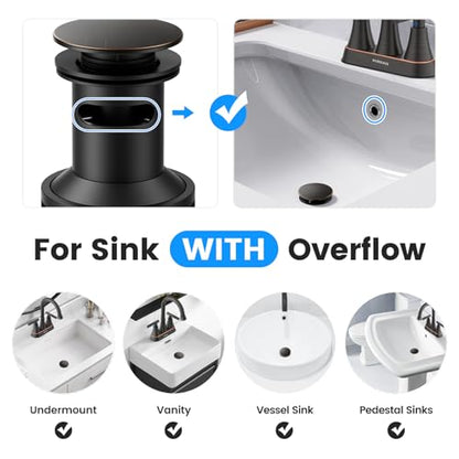 Bathroom Sink Drain with Overflow with Hair Catcher Anti-Clog Sink Strainer - color: Oil Rubbed Bronze