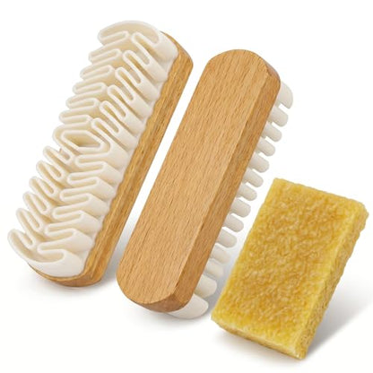 3Pcs Suede Brush, Suede Brush for Shoes & Suede Eraser Set, 2026 Upgraded Nubuck Cleaning Brush, Wooden Handle Soft Cleaner for Shoes Bags Jacket Purse Sofa