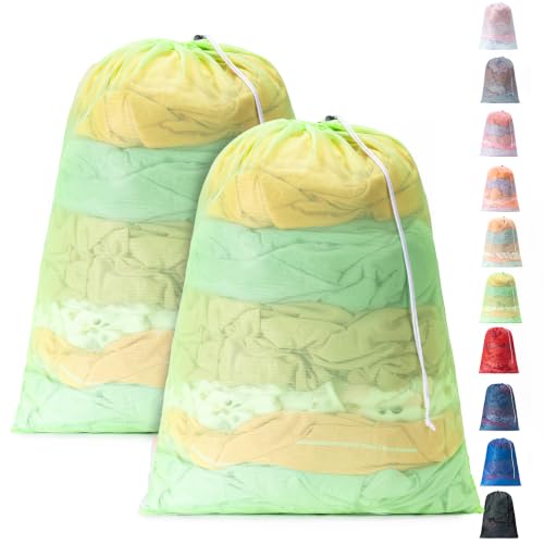 2 Pack Mesh Travel Laundry Bag 24" x 36"Extra Large Dirty Clothes Organizer - color: LightGreen+LightGreen, size: 24"x36"