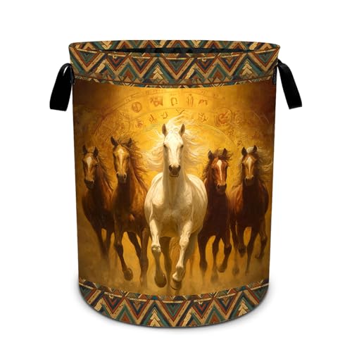 Western Horse Laundry Basket Foldable Laundry Hamper With Handles Clothes Storage Bucket Organizer Laundry Bag For Bedroom Bathroom Laundry Storage 19.6 x 15.7 - color: Horse