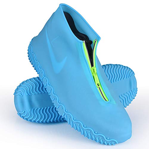 Shiwely Silicone Waterproof Shoe Covers, Upgrade Reusable Overshoes with Zipper, Resistant Rain Boots Non-Slip Washable Protection for Women, Men (L (Women 7.5-10.5, Men 6.5-9), Blue) - color: Blue, size: L (Women 7.5-10.5, Men 6.5-9)
