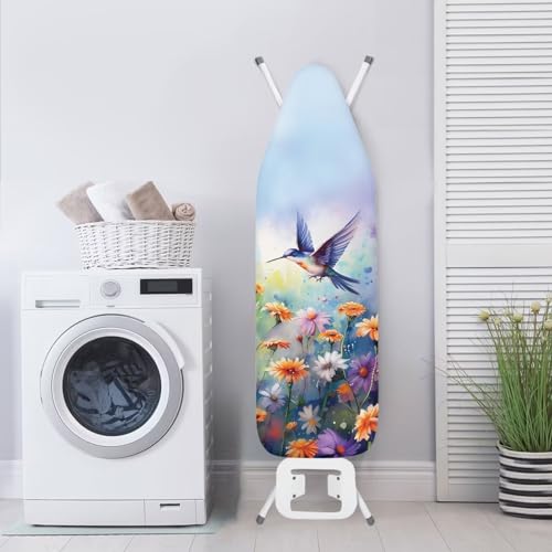 Hummingbird Ironing Board Cover and Pad Standard Size Flower Iron Board Covers Heavy Duty Iron Board Protective Cover with Elastic Edge Table Top Ironing Board Sleeve Padded Blue - color: Hummingbird Daisy