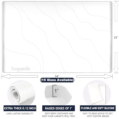 Heavy Duty Silicone Under Sink Mats for Kitchen Waterproof 37" x 22", Extra Thick Under Sink Rubber Mat Drip Tray, Raised Edge Under Sink Liner,Prevent Drips, Leaks, Spills,White - color: White, size: 37'' x 22'' x 1''