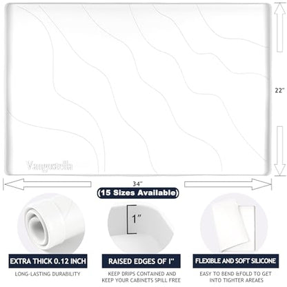 Heavy Duty Silicone Under Sink Mats for Kitchen Waterproof 37" x 19", Extra Thick Under Sink Rubber Mat Drip Tray, Raised Edge Under Sink Liner,Prevent Drips, Leaks, Spills,White - color: White, size: 37'' x 19'' x 1''