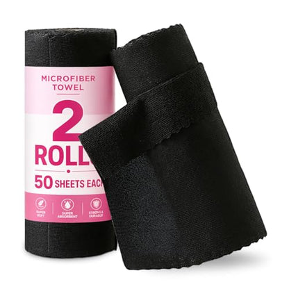 Jessy Home 2 Roll Reusable Paper Towels,100 Sheets Tear Away Microfiber Cleaning Cloth, Lint Free Cleaning Rags for Kitchen, Dishcloth,Household Cleaning Supplies - color: Black