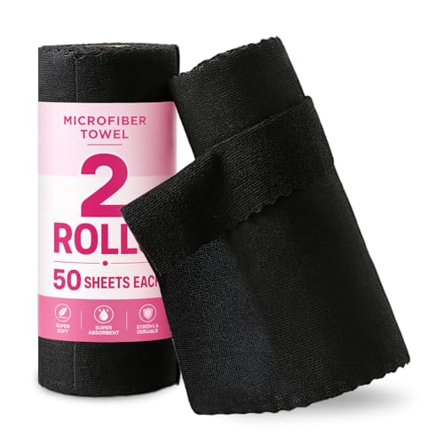 Jessy Home 2 Roll Reusable Paper Towels,100 Sheets Tear Away Microfiber Cleaning Cloth, Lint Free Cleaning Rags for Kitchen, Dishcloth,Household Cleaning Supplies - color: Black