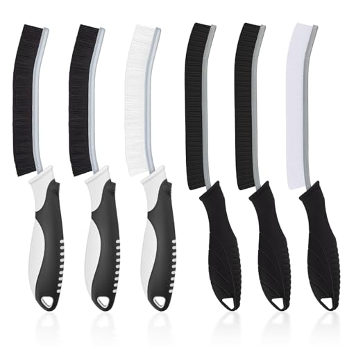 TQRR 6Pcs Hard Bristle Crevice Cleaning Brushes -Grout Scrub Brush - color: Black