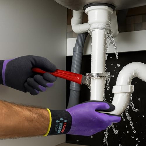 KAYGO Waterproof Work Gloves, Non-Slip Double Latex Coated, KG150 - color: Purple, size: Medium