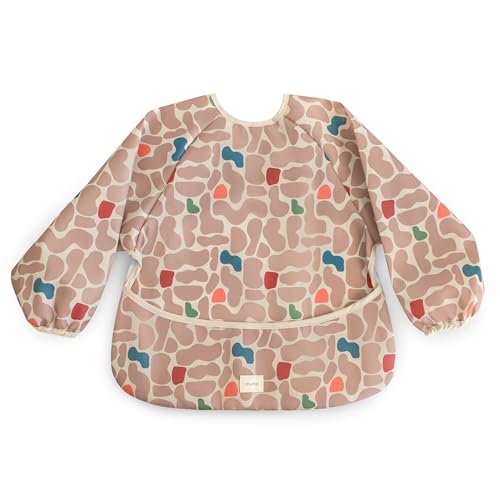 mushie Long Sleeve Baby Bib | Water Resistant Adjustable Fit - color: Abstract Blob
