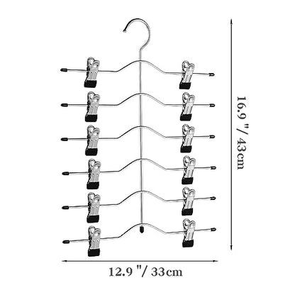 Multi Layer Pants Hangers, 6 Tier Skirt Hangers with Adjustable Clips, Non Slip Space Saving Closet Organizer Heavy Duty 360 Degree Swivel Hook, Great for Slack, Trouser, Jeans(Black) - size: 6 Tier