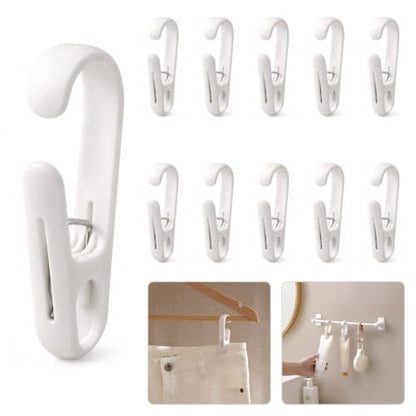 ZICO 10-Pack White 2-in-1 Clip Hooks, Multi-Functional Hook Clips with Secure Grip, No-Adhesive Reusable Hanger Clips for Towels, Socks, Shower Curtains, Kitchen Tools, Bathroom, Closet & Laundry