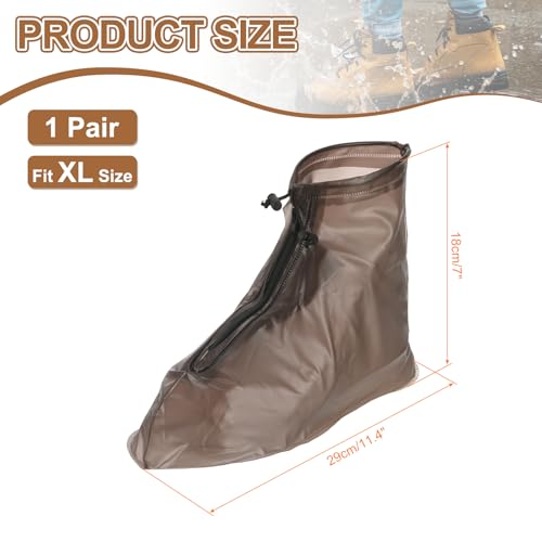 HARFINGTON Waterproof Shoes Cover XL (US 7) Non-Slip PVC Reusable Overshoes Rain Galoshes Rain Shoe Protectors with Zipper for Man Women Rainy Outdoor, Brown - color: Brown, size: XL (US 7)