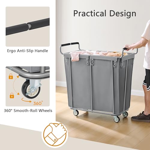 Gewudraw 360L Rolling Laundry Hamper with Wheels, 95 Gallons, Grey - color: Grey, size: 1-Section-360L