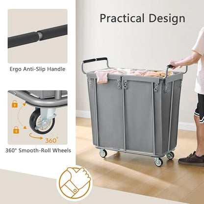 Gewudraw 360L Rolling Laundry Hamper with Wheels, 95 Gallons, Grey - color: Grey, size: 1-Section-360L