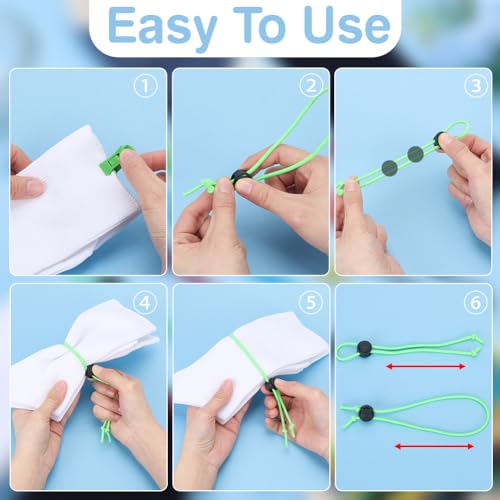 PH PandaHall 40pcs Sock Ties with Windproof Clips Set Laundry Strap Socks Clips Set Sock Locks Strap Your Socks Laundry Organize Tie Clips for Washing Machine and Dryer(20+20 5 Colors)