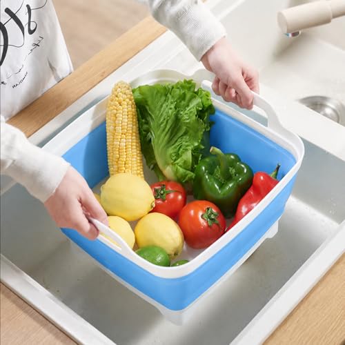 Collapsible Dish Basin with Drain Plug, Foldable Wash Basin 2.4 Gal (9L) - color: Blue