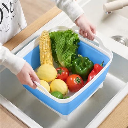 Collapsible Dish Basin with Drain Plug, Foldable Wash Basin 2.4 Gal (9L) - color: Blue