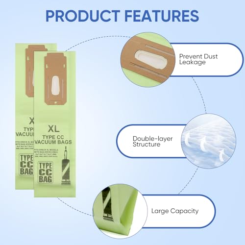 10 Pack Replacement Type CC Vacuum Bags for Oreck XL XL2 XL7 XL21 U2000 Commercial XL Upright Vacuum Cleaner,Part # CCPK8, CCPK8OH, CCPK8DW, AK1CC6A